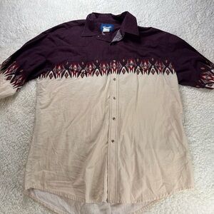 Vintage Wrangler Western Wear Men's Pearl Snap Button Shirt Aztec Design Sz XL